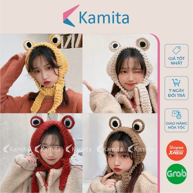 Mũ Len Beanie Con Êch Đáng Yêu Cute KAMITA Phong Cách Hàn Quốc, Nón Len Vintage Đẹp Mắt Ếch Mùa Đông Unisex Nam Nữ ML23