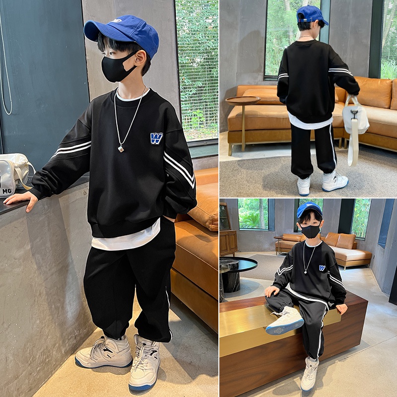 YAOEENH Bộ Áo Khoác Tay Dài + Quần Dài Dáng Rộng Phong Cách Thể Thao Thời Trang Mùa Thu Cho Bé Trai 120-170cm