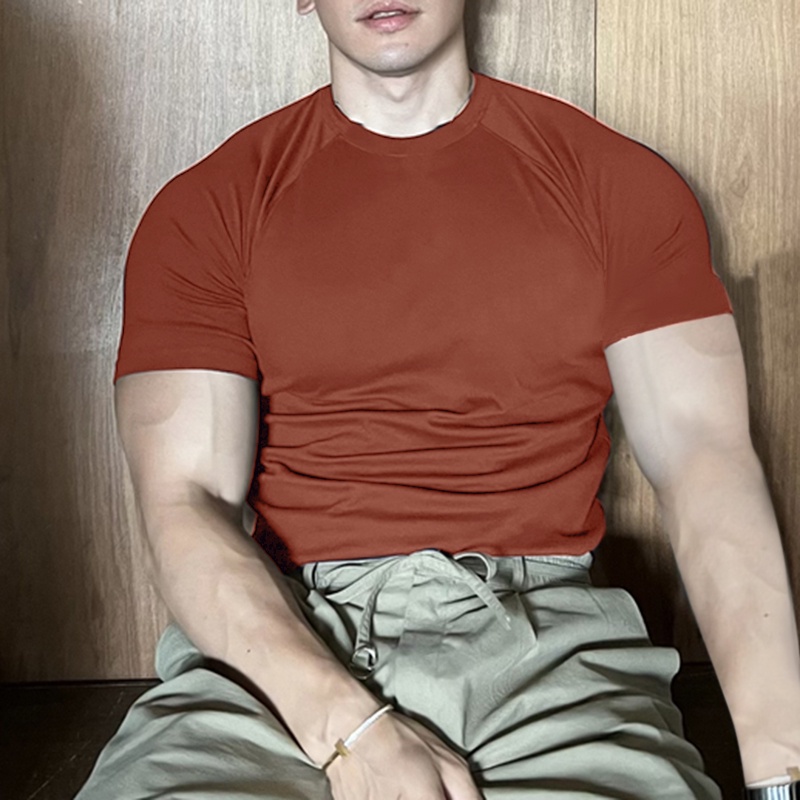 Áo thun INCERUN tay ngắn cổ tròn màu sắc đơn giản cho nam giới