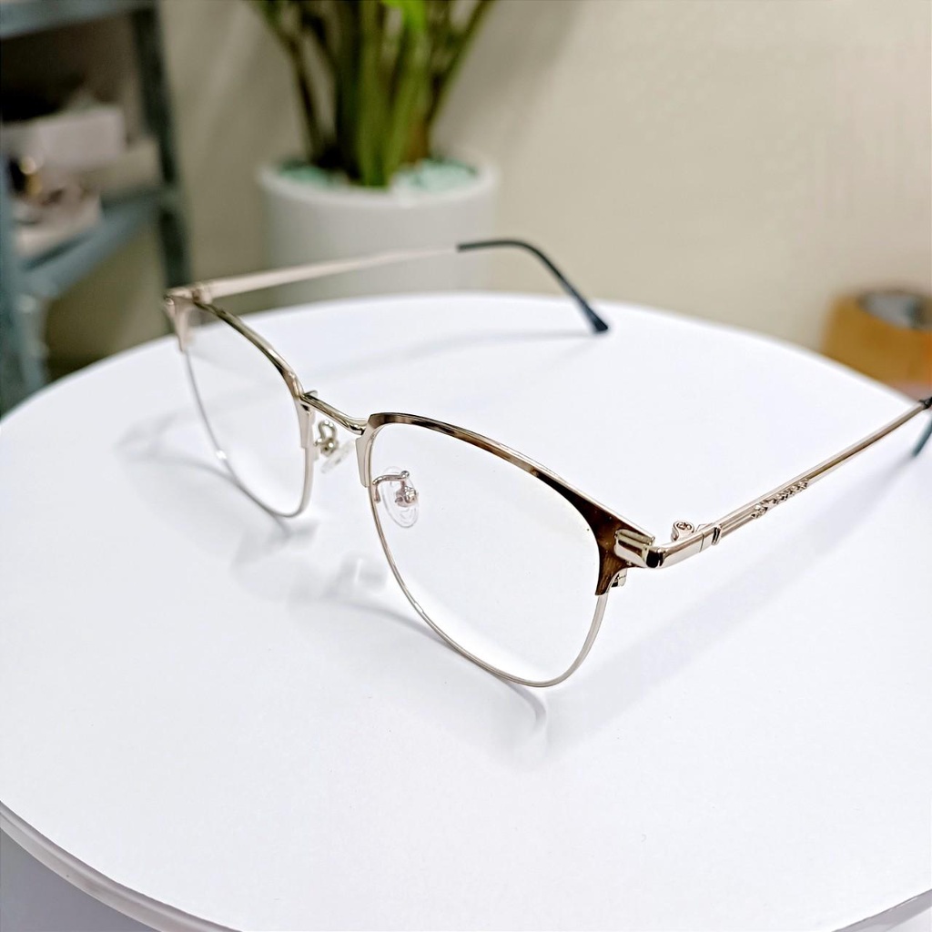 Gọng kính cận 0 độ mặt tròn dành cho nữ kiểu dáng đẹp tặng hộp đựng và khăn lau kính H02