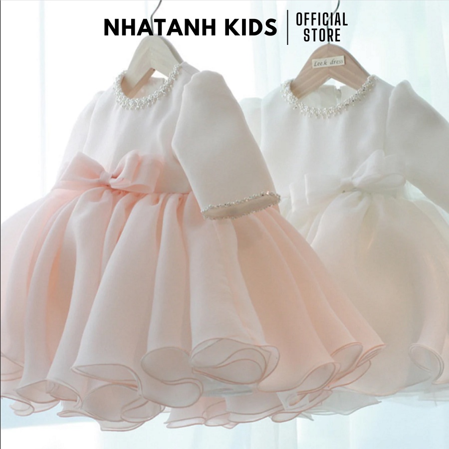 Váy bé gái NHATANH KIDS voan tay dài viền hạt xung quanh cho bé gái dự tiệc từ 0-12 tuổi  NA31