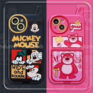 Ốp điện thoại mềm họa tiết hoạt hình gấu dâu / Minnie Disney có gương trang điểm cho iPhone 14 13 12 11 pro max i14pro