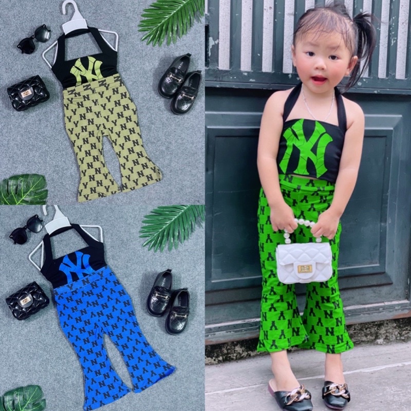 Set Áo Yếm Quần Loe Thời Trang Bé Gái Size Từ 7 - 30 Ký Chất Thun Cotton Mềm Mại