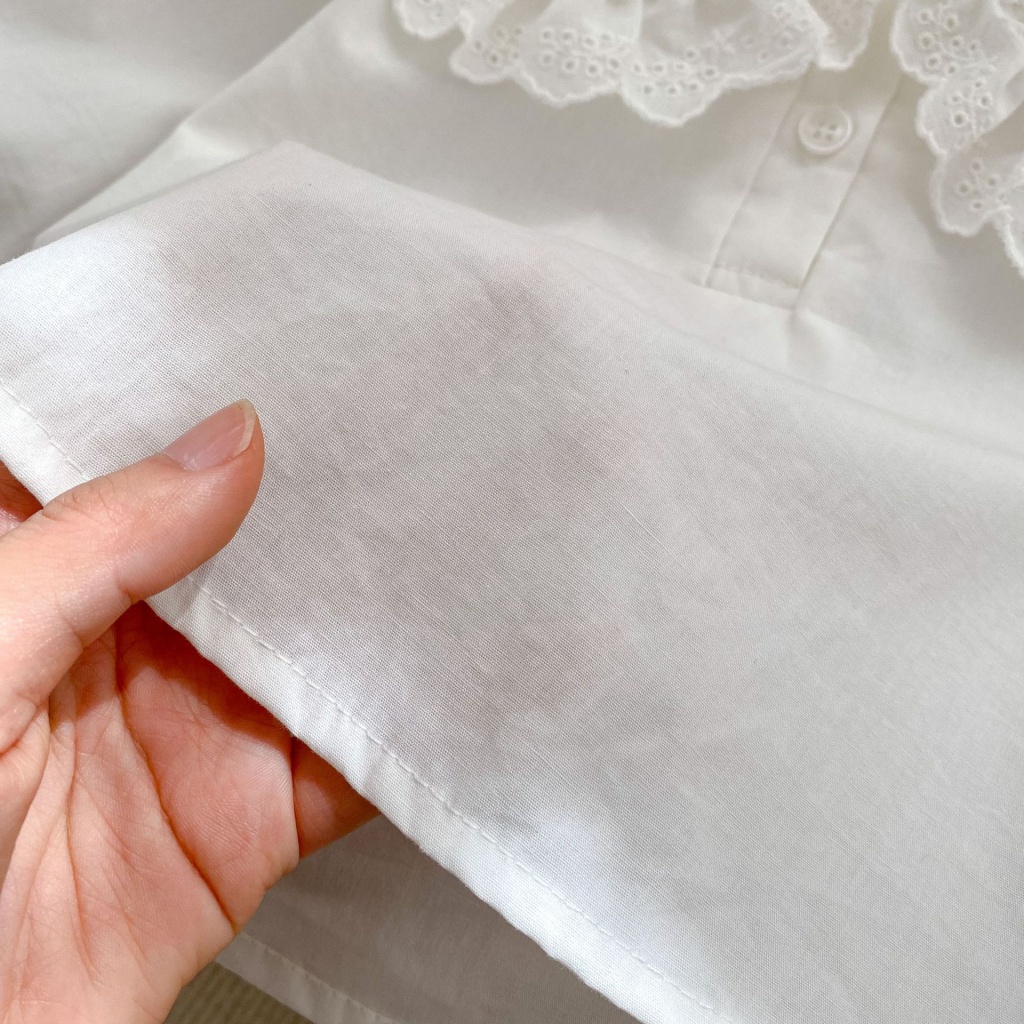 Áo Sơ Mi Tay Dài Vải Cotton Phối Ren Chấm Bi Kiểu Phương Tây Thời Trang Mùa Xuân 2023 R8FT Cho Bé Gái