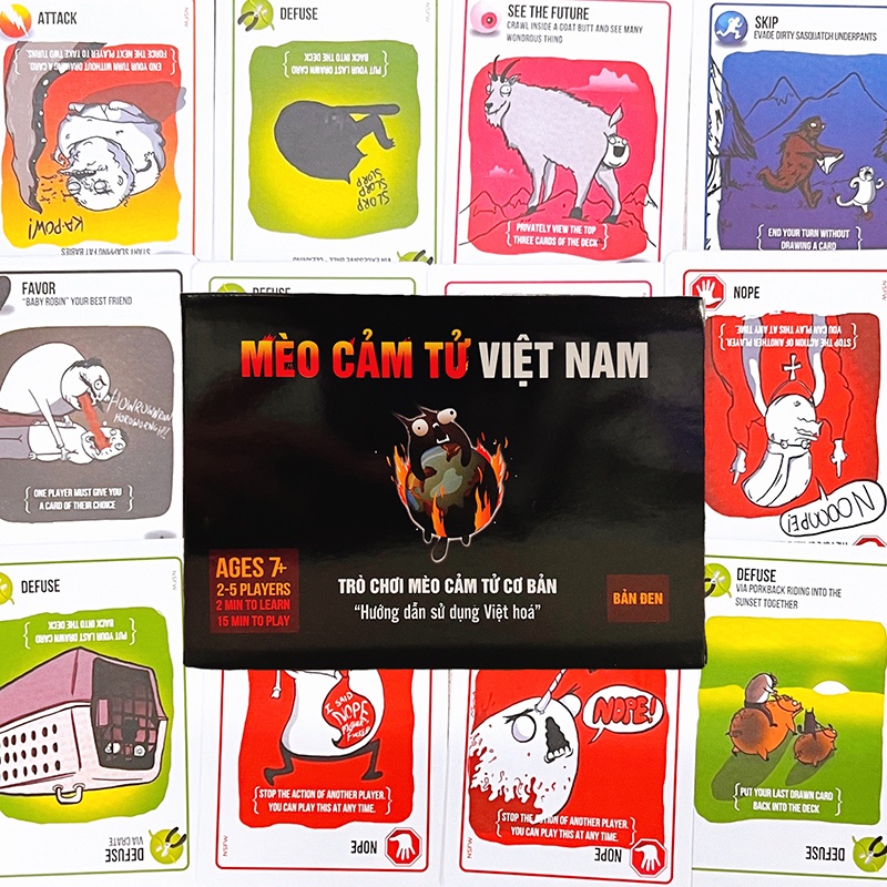 Bộ bài Mèo cảm tử cơ bản hộp đen giá rẻ 56 lá kèm hướng dẫn tiếng Việt boardgame nhóm vui nhộn hấp dẫn