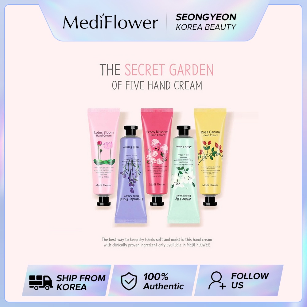 Kem Dưỡng Da Tay MediFlower The Secret Garden (50g) 5 Loại = Hoa Sen / Hoa Oải Hương / Hoa Mẫu Đơn / Hoa Lily / Rosa Canina Dưỡng Ẩm Tay Đẹp Mắt
