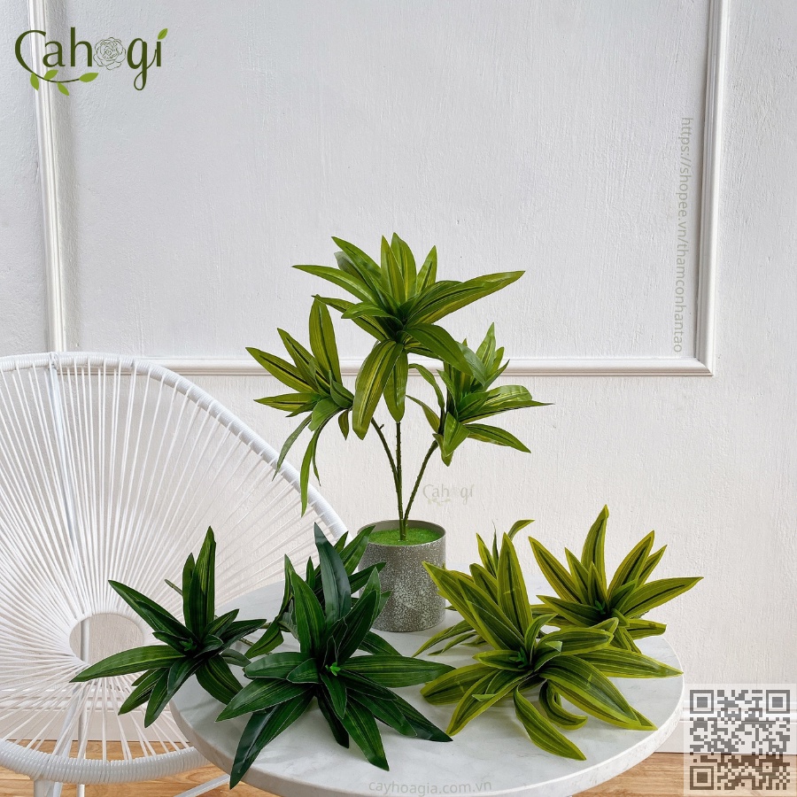 Cây Giả Trang Trí - Cây Thủy Trúc Bách Hợp 3 Ngọn 35 CM