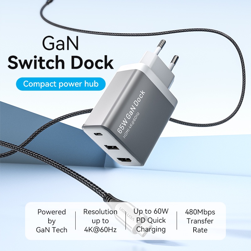 Dock Sạc Nhanh Vention 60W Cho Nintendo Switch NS HDMI