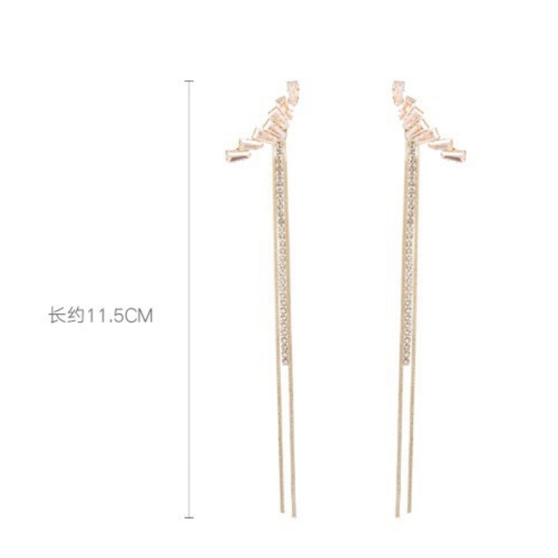 Bông Tai Dáng Dài Đính Đá Zircon Thời Trang Hàn Quốc Cho Nữ