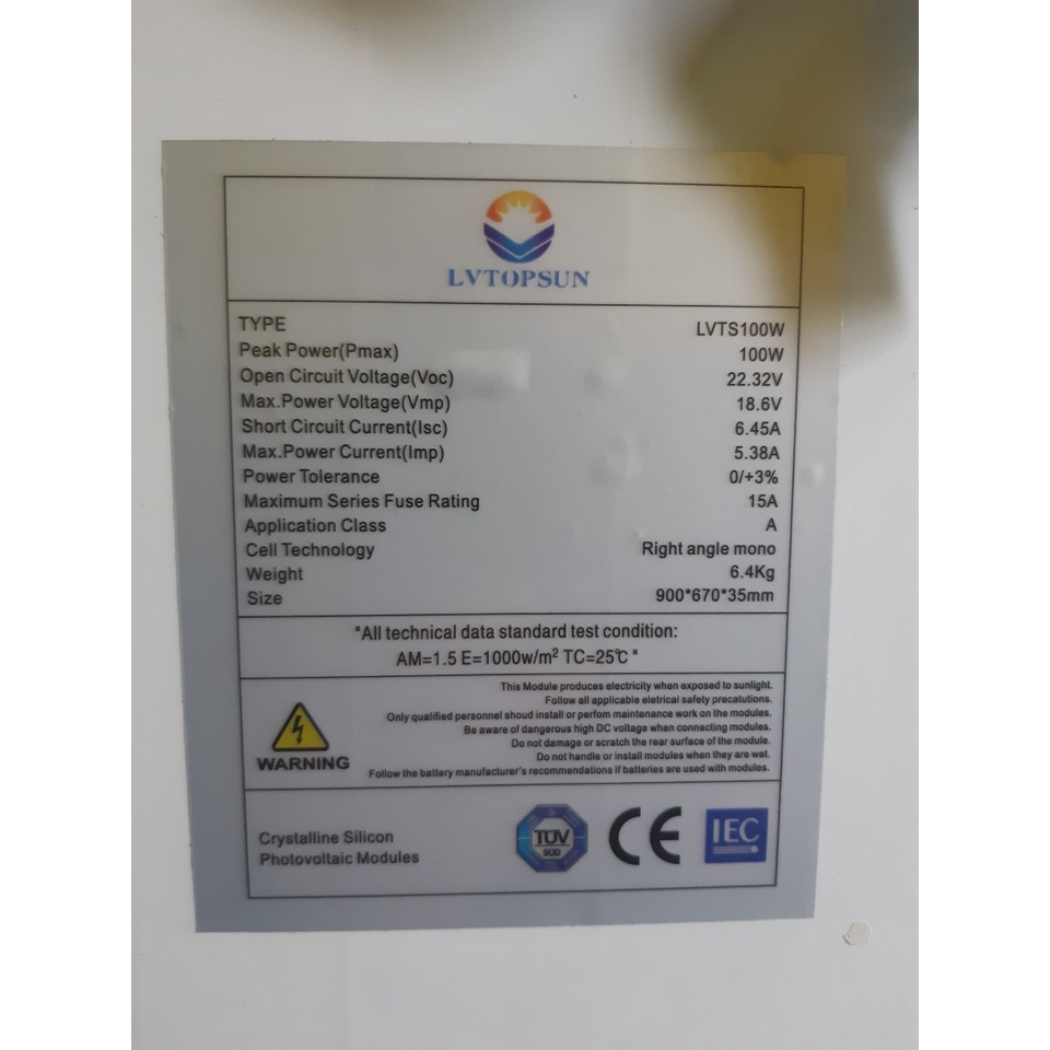 Tấm pin mặt trời Mono 100W hiệu suất cao