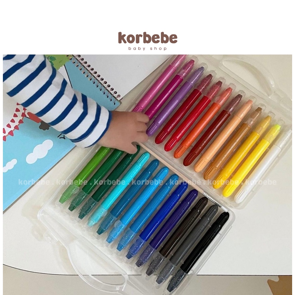 Bút màu lụa mềm cho bé 12 24 màu Silky Crayons Colors 3in1 My Little Tiger Hàn Quốc