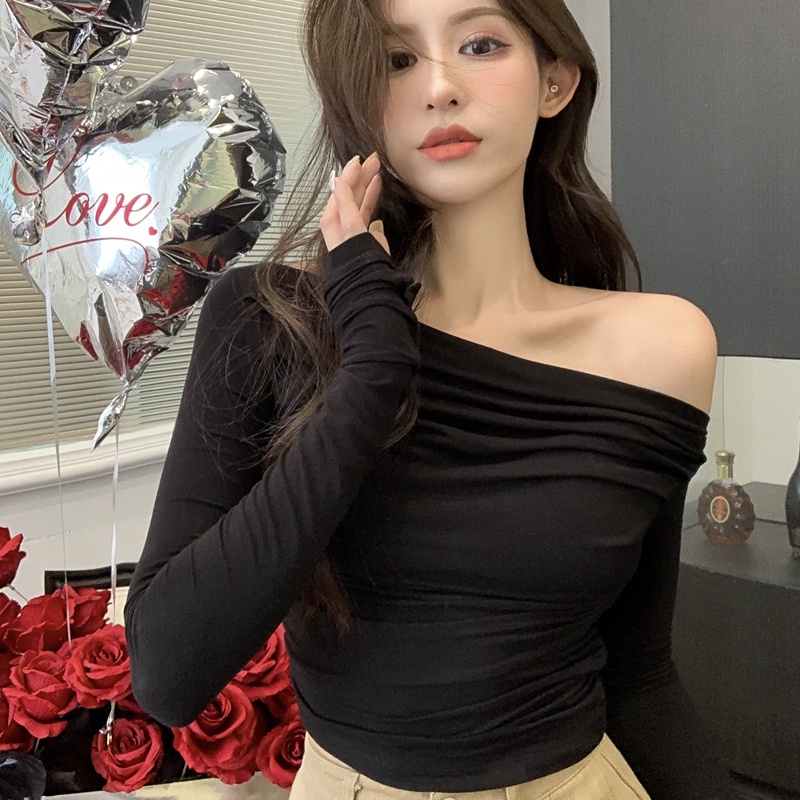 ZHELIHANGFEI Áo Thun Tay Dài Lệch Vai Eo Cao Thời Trang Quyến Rũ Cho Nữ