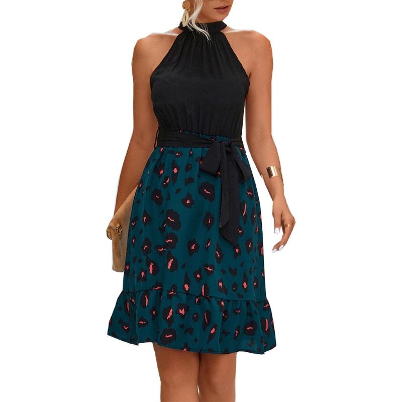 Đầm Xòe Cộc Tay Có Diềm Xếp Nếp Và Thắt Lưng In Họa Tiết Da Báo Cho Nữ