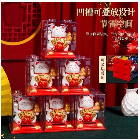Mèo Thần Tài Vẫy Tay, Năng Lượng Mặt Trời, Mèo may mắn, Vẫy Tài Lộc - Mèo Maneki Neko hộp nhựa cứng