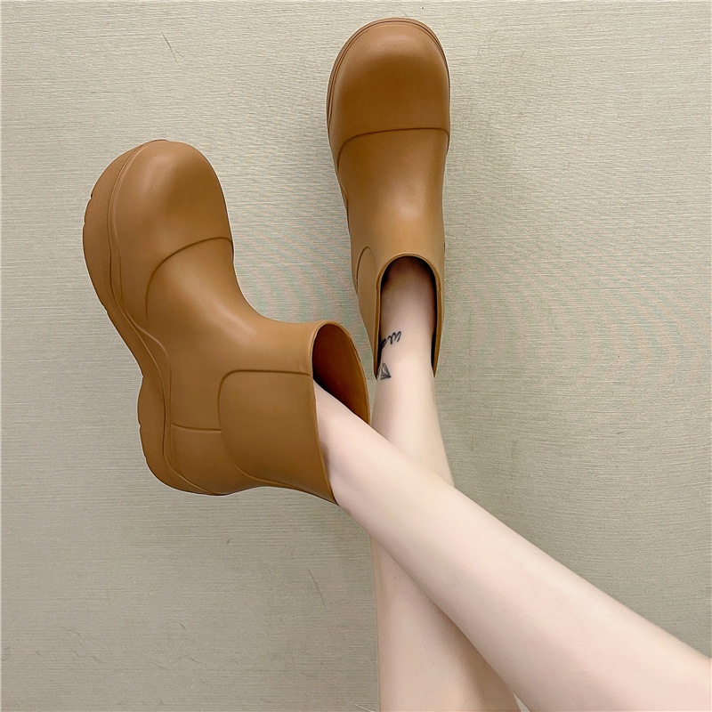 Ủng Đi Mưa Bằng Nhựa EVA Dày Cổ Ngắn Mũi Tròn Màu Sắc Thời Trang Cho Nữ