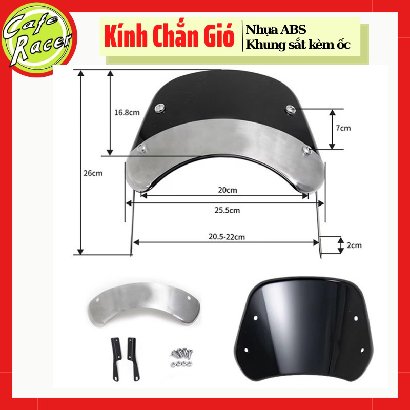 Tấm kính chắn gió cho xe máy độ CAFE RACER