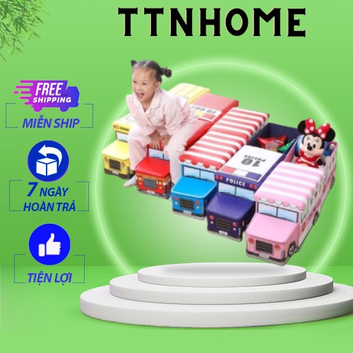 Thùng đựng đồ chơi xếp hình xe ô tô tàu hoả cho bé kiêm ghế ngồi