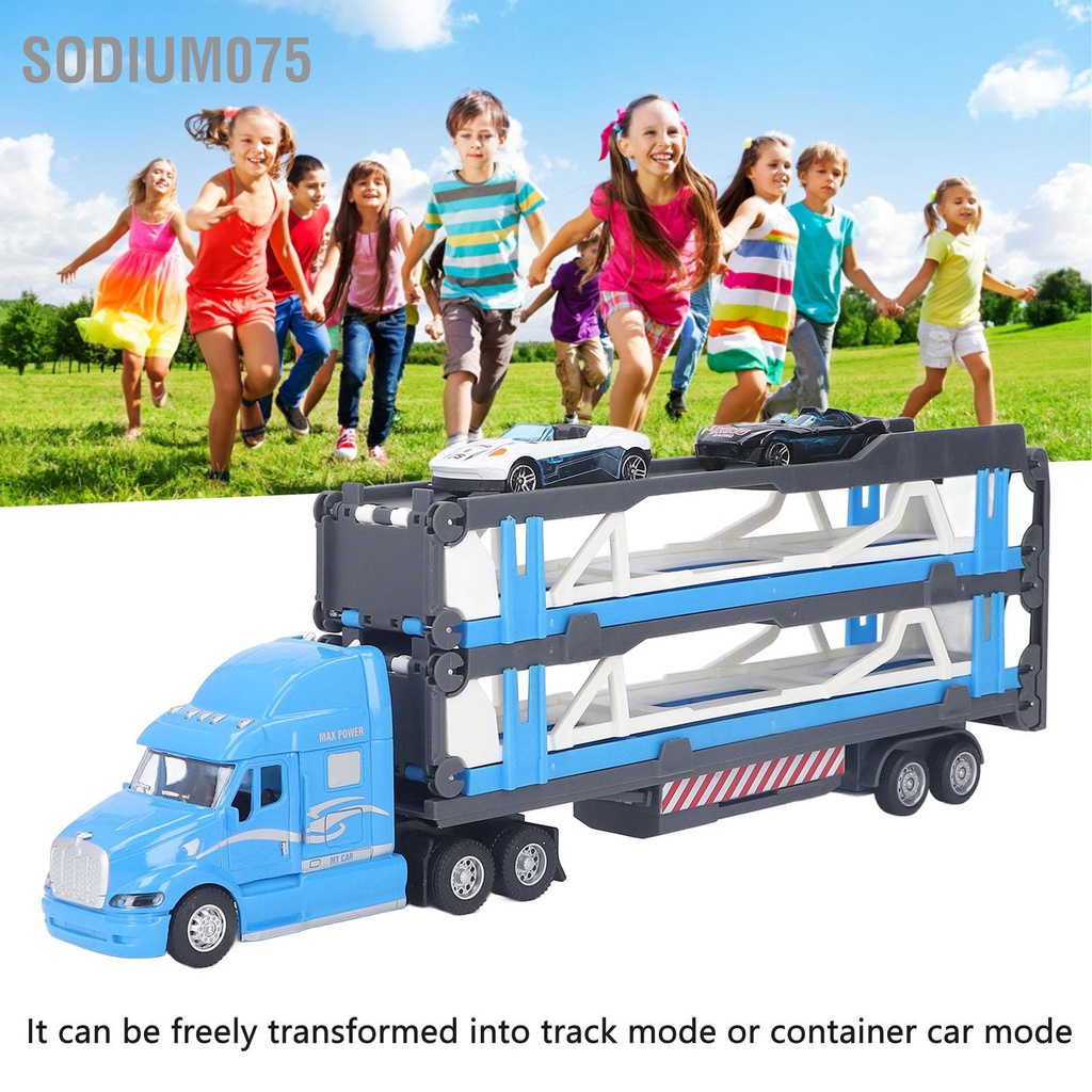 Có thể bán buôn Xe tải chở trẻ em 150cm hợp kim mô phỏng cao có thể gập lại Kéo Phương tiện vận chuyển với 2 ô tô nhỏ Sodium075 Hàng giao ngay