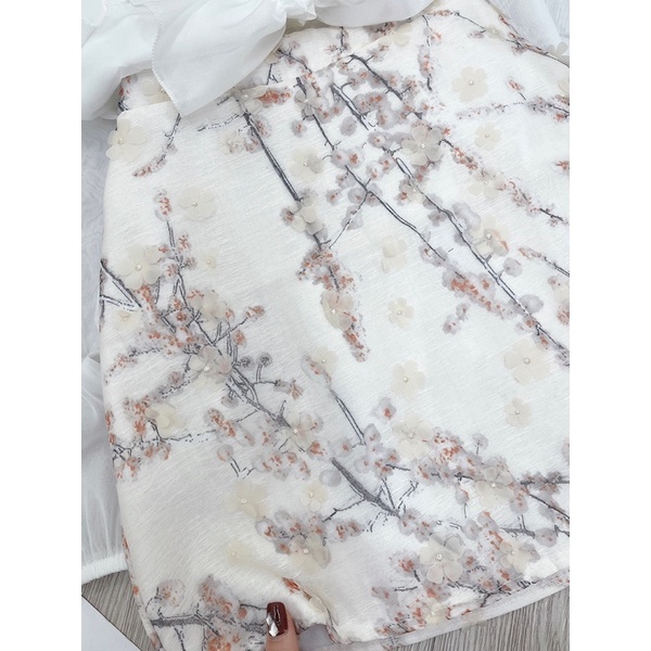 Đầm phối sơ mi tơ chạy ren cổ đức mix chân váy trắng