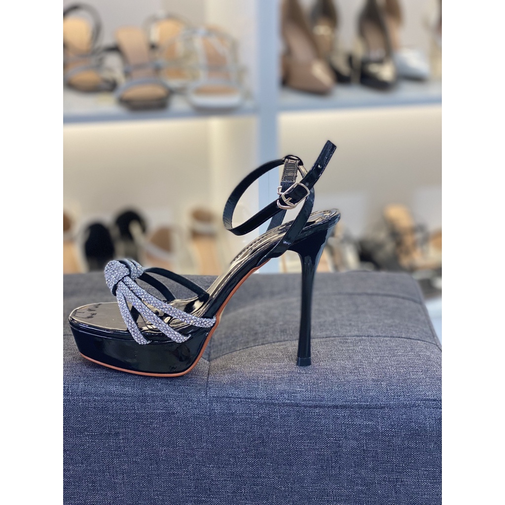 Giày đúp cao gót nữ gót nhọn 12p quai ngang đính đá, hoa hậu đúp cao gót quai đính đá thắt nơ kiểu mới HD33