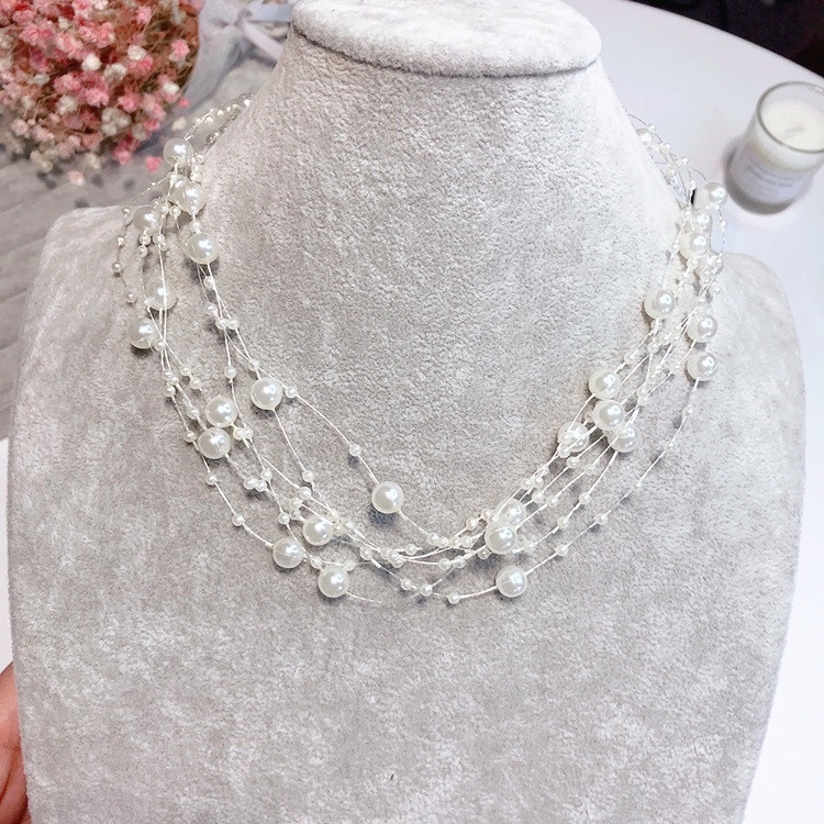 Vòng Cổ Choker Nhiều Lớp Đính Ngọc Trai Nhân Tạo Thời Trang