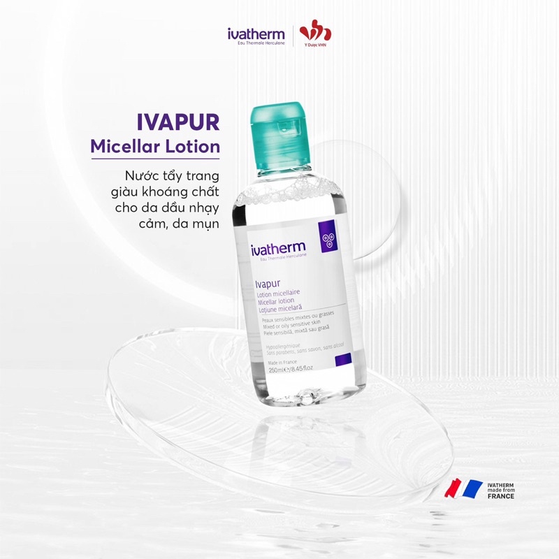 [Hàng CTy] Tẩy trang dành cho da dầu mụn nhạy cảm Ivapur Micellar Ivatherm