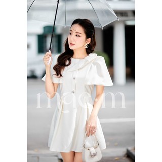 Váy cổ tròn nơ vai đá kem MAE WHITE LIGHT