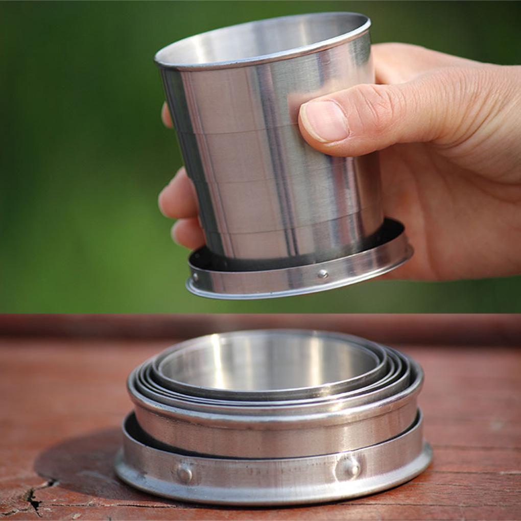 Cốc Uống Nước Bằng Thép Không Gỉ Có Thể Gấp Gọn Tiện Dụng Mang Theo Du Lịch