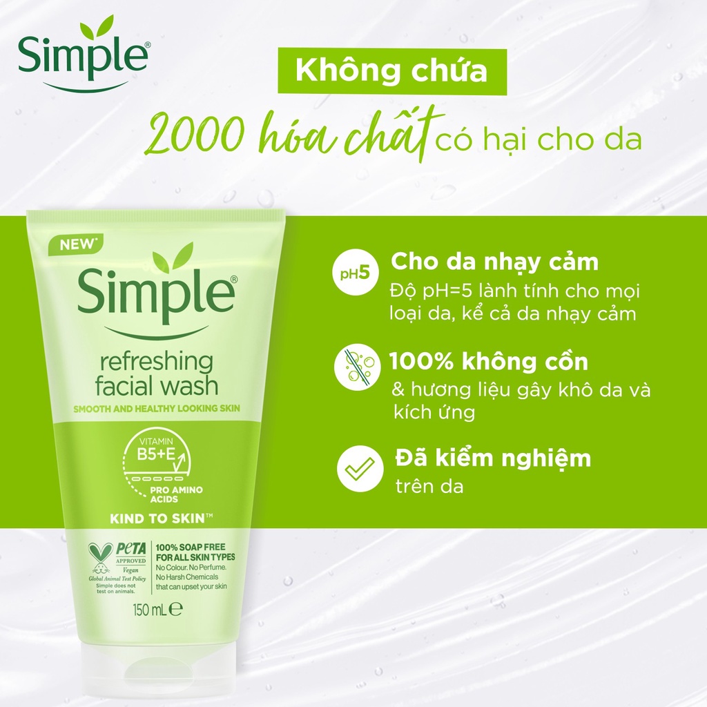 Sữa rửa mặt Simple lành tính sạch thoáng - cho da nhạy cảm 150ml