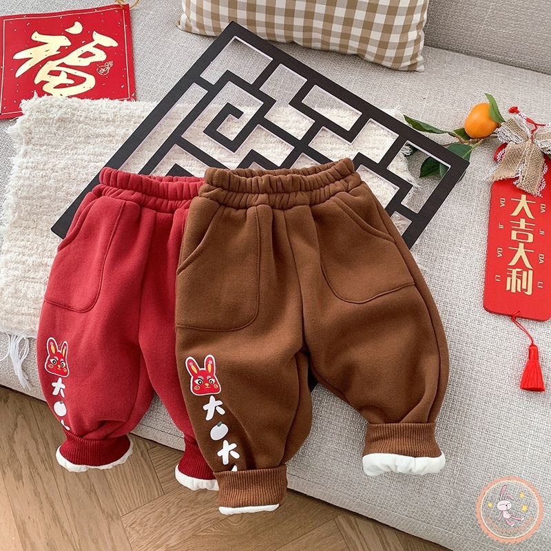 Quần Dài Dáng Rộng Lưng Thun Dày Dặn In Họa Tiết Hoạt Hình Dễ Thương Thời Trang Thu Đông Cho