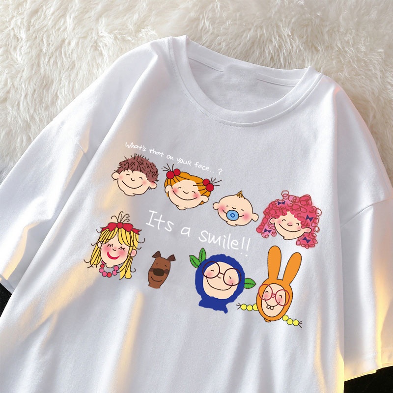 Áo thun FASHMILY 100% cotton tay ngắn dáng rộng phong cách thời trang Hàn Quốc mới 2023