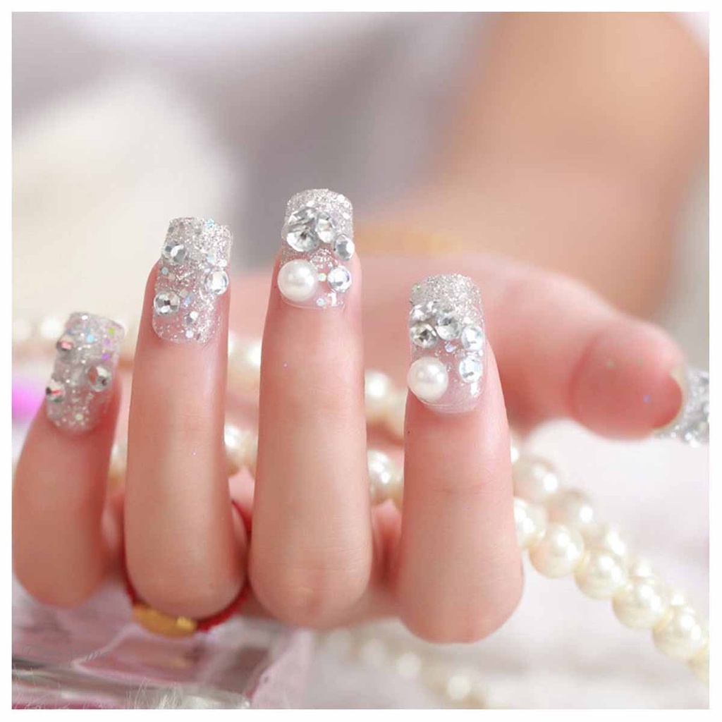 Bộ móng tay giả GETNOIVAS trong suốt đính ngọc trai đơn giản xinh xắn DIY