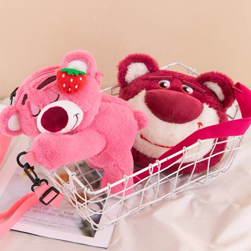Túi đeo chéo gấu dâu hồng lotso xinh xắn dễ thương cho nữ đẹp hot trend hàn quốc De Perier