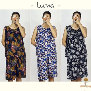 Đồ bộ trung niên mặc nhà nữ vải tole lanh thoáng mát dành cho mẹ và bà LUNA quần lửng áo sát nách dưới 75kg