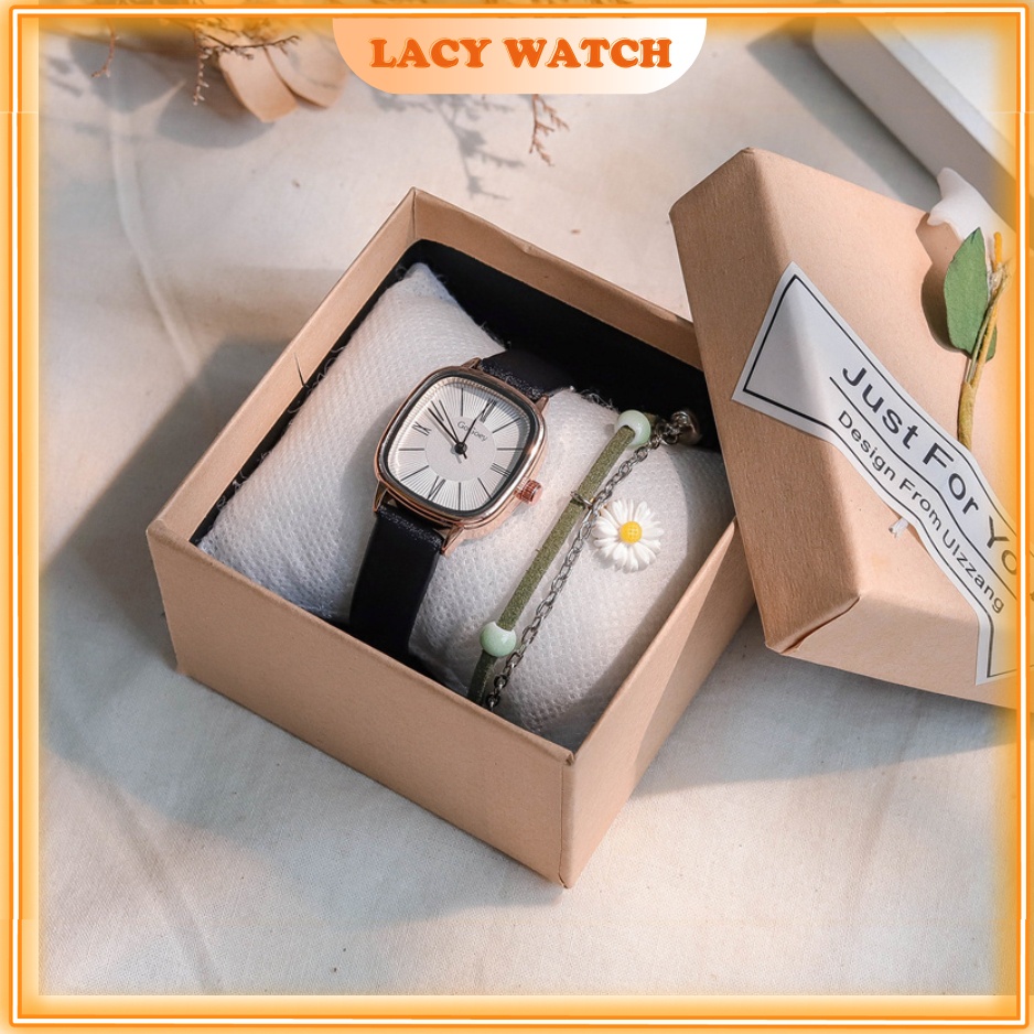 Đồng hồ nữ LaCy Watch chính hãng đeo tay dây da giá rẻ mặt vuông đẹp TT18