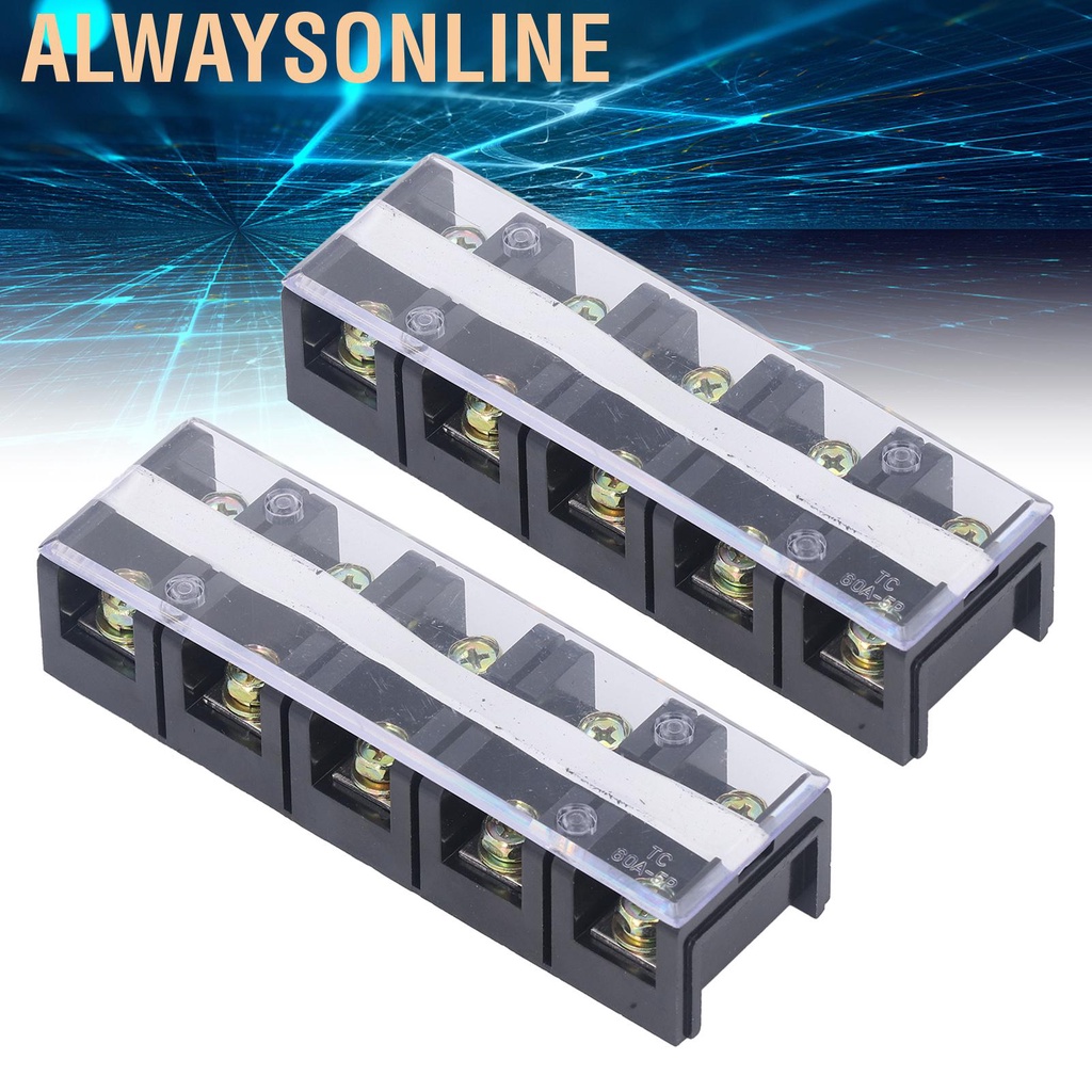 Alwaysonline Terminal Strip Dual Rows High Current Screw Block with Cover 600V 60A 2pcs