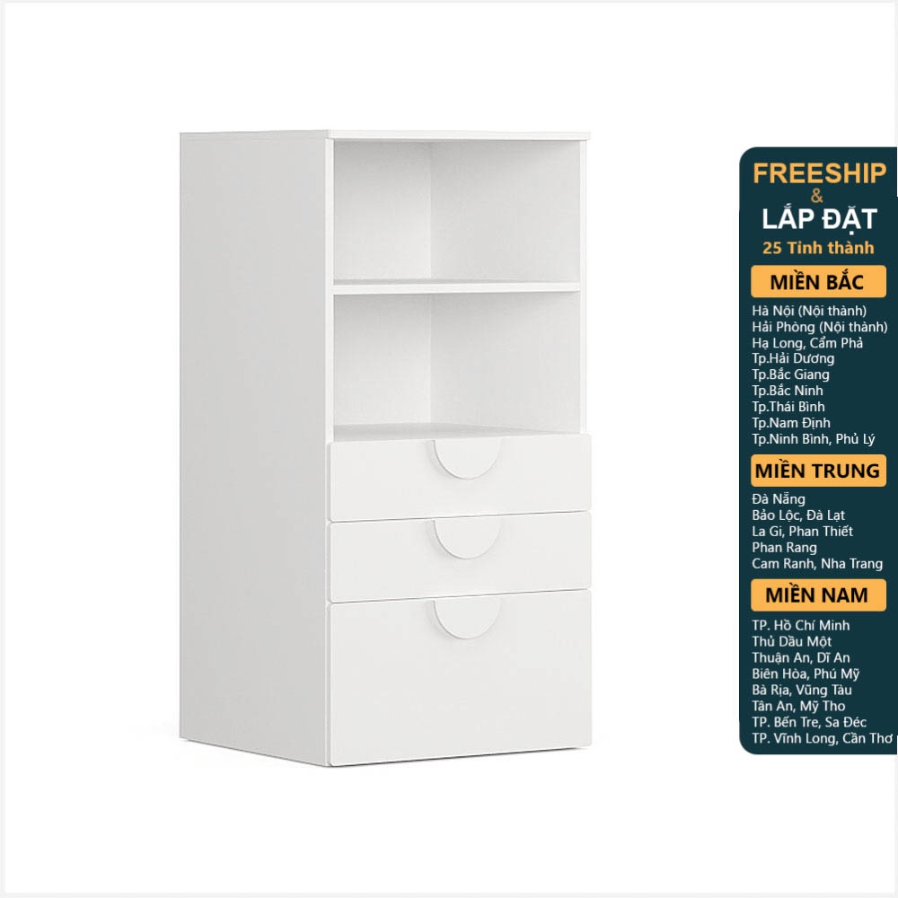 ZANOTTA, Kệ tủ đựng đồ 3 ngăn kéo cho bé kèm tay nắm, 60x57x120cm, kệ gỗ tủ gỗ Scandi Home