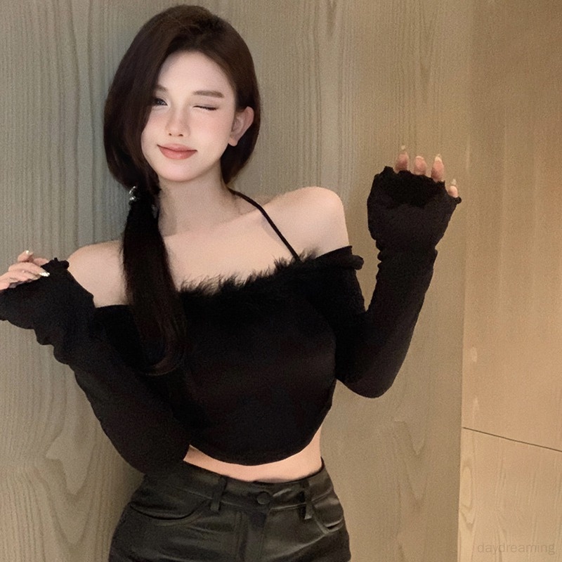 Áo Croptop Dệt Kim Tay Dài Thời Trang Dành Cho Nữ