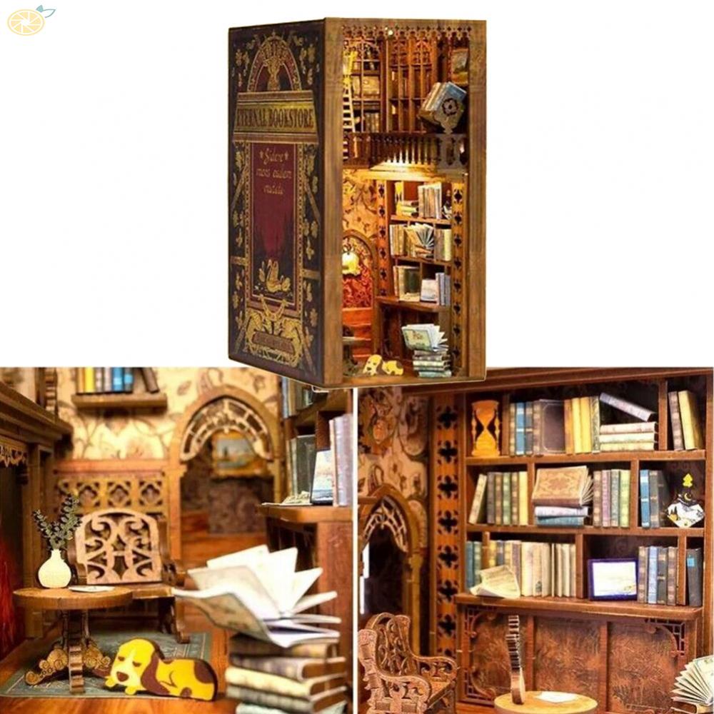 【VARSTR】Eternal Bookstore DIY-Wooden Book Nook Insert Miniature Dollhouse Bookshelf