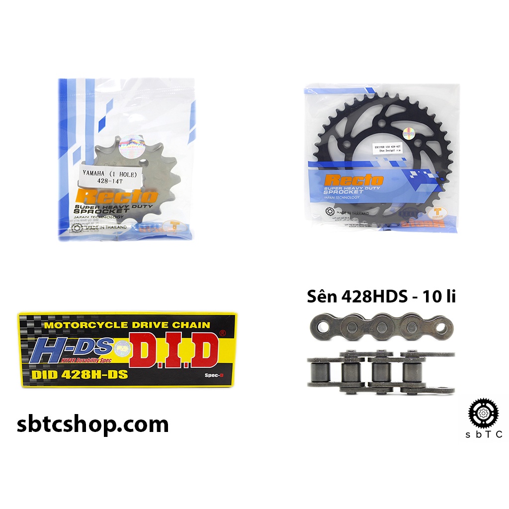 NSD Nhông dĩa RECTO sên DID đen 10 li ly Yamaha Exciter 150 chính hãng Thái Lan