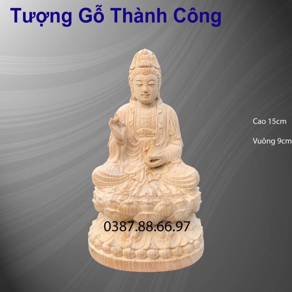 Tượng phật bà quan âm phật quan thế âm cao 15cm chất liệu gỗ ngọc am nguyên khối