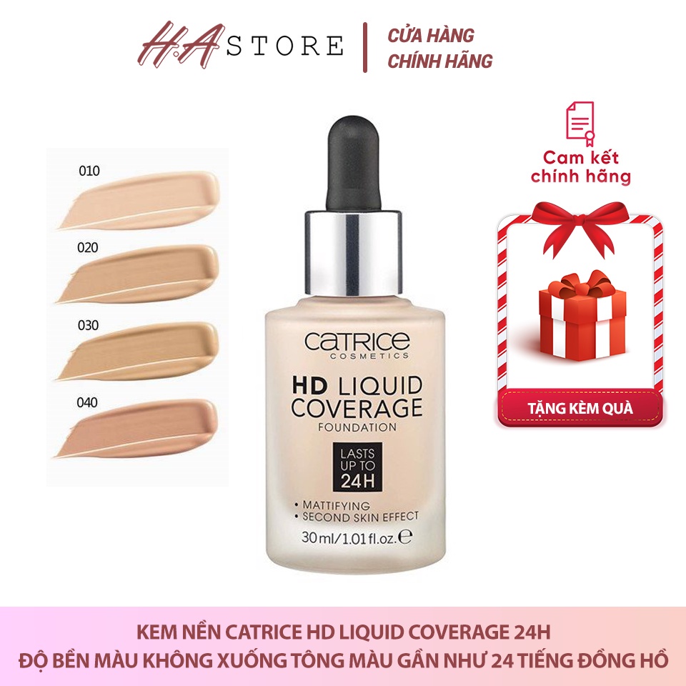 Kem nền kiềm dầu Catrice HD 24h Liquid Coverage Foundation che phủ hoàn hảo 30ml (lama)