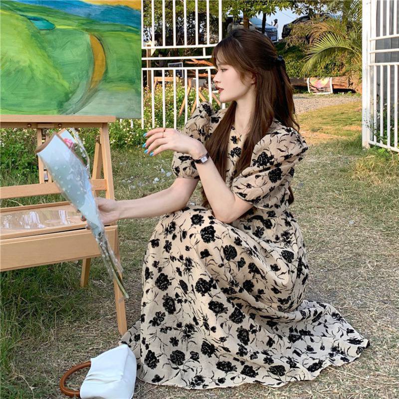 Đầm Hoa Mùa Hè 2023 Dáng Suông Tay Cộc Phong Cách Hàn Quốc Cổ Điển Kiểu Mới