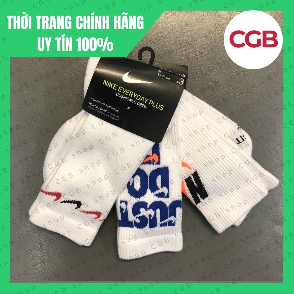 Vớ Tất Nike Cổ Cao Thể Thao Cushioned Công Nghệ Dri-Fit Drifit - Pack 3 Đôi