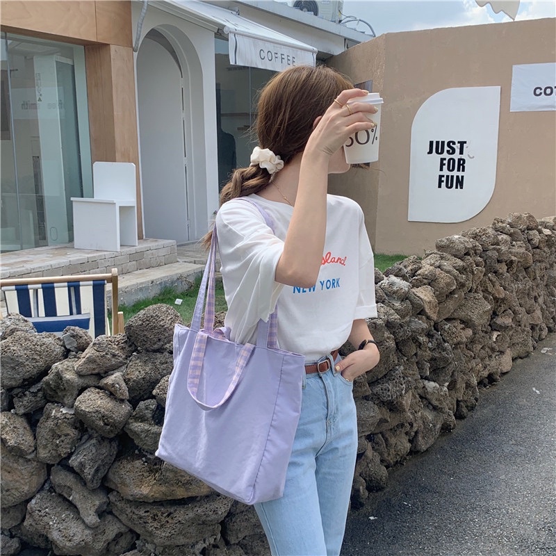 Túi Canvas Đeo Chéo Đeo Vai 2 Mặt Không Khoá