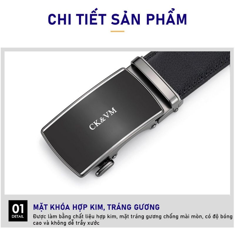 Thắt lưng nam da bò CK&VM, dây nịt nam khoá tự động bản rộng 3,5cm, thời trang-thanh lịch- sang trọng