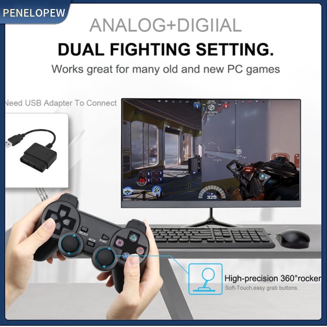 Tay Cầm Điều Khiển Trò Chơi Điện Tử Không Dây Fast Response No Delay Có Chế Độ Rung Usb Pc Tương Thích Với Sony Ps2