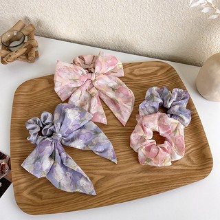 Set 4 món buộc tóc, cột tóc vải Scrunchies thêu hoa phong cách Hàn Quốc ngọt ngào, xinh xắn