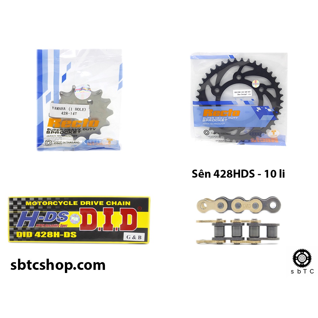 NSD Nhông dĩa RECTO sên DID vàng đen 10 li ly Yamaha Exciter 150 chính hãng Thái Lan