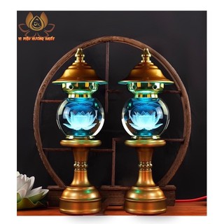 [HÀNG SẴN] CẶP 2 CÂY ĐÈN LED HOA SEN PHA LÊ THỜ CÚNG TRANG TRÍ